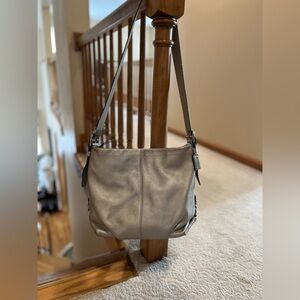 Coach Penelope Metallic Pebbled Leather Hobo Bag in Pewter (F15064)